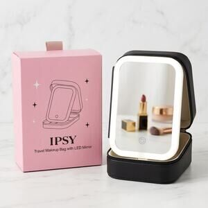 Travel Makeup Mirror + Organizer With Case Foldable USB Adjustable Lighting